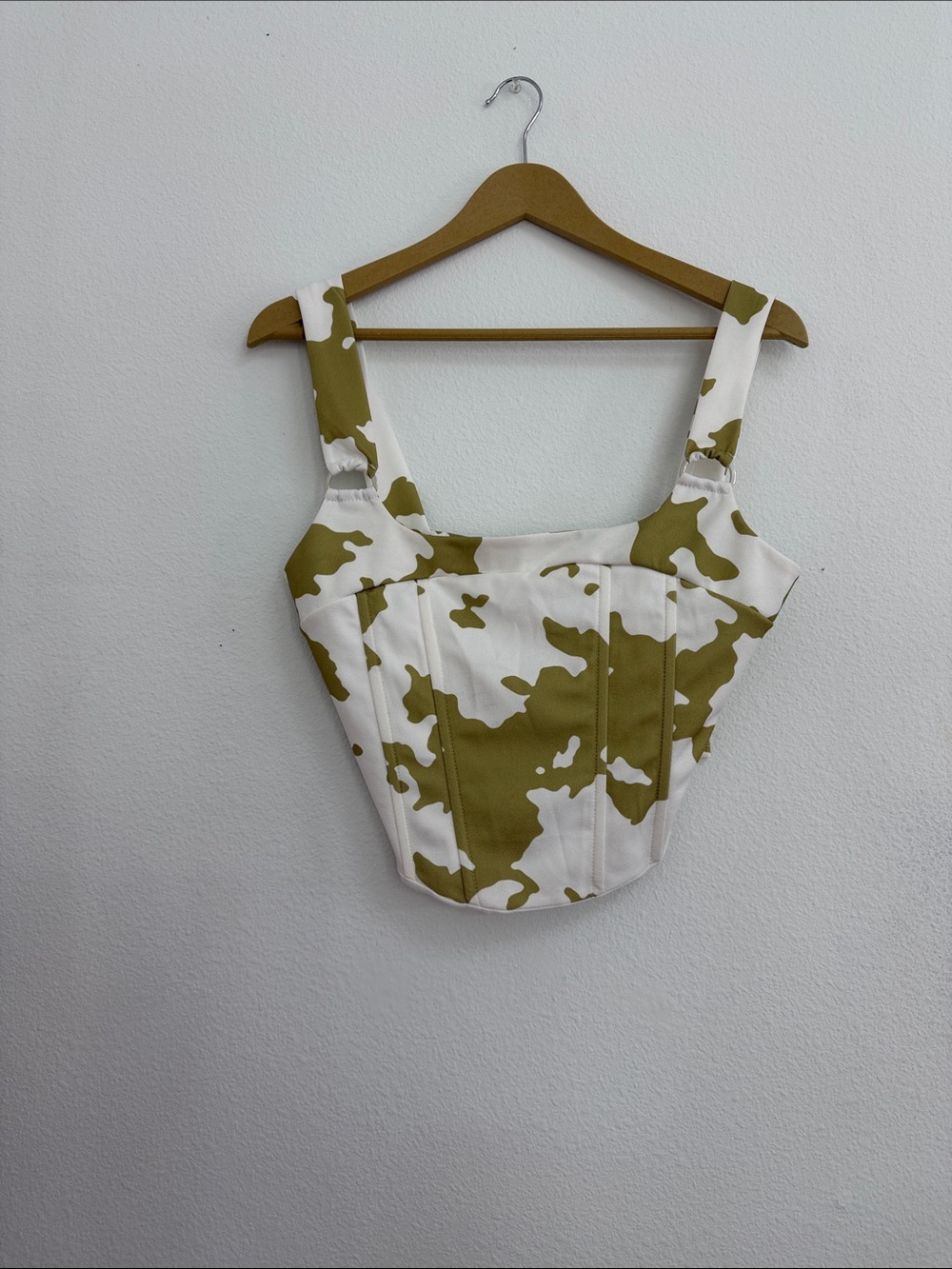 Fashion Nova White and Olive Green Camouflage Corset Crop Top